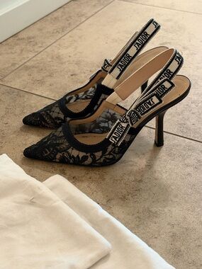 Dior Black Lace J'Adior Slingback Heels